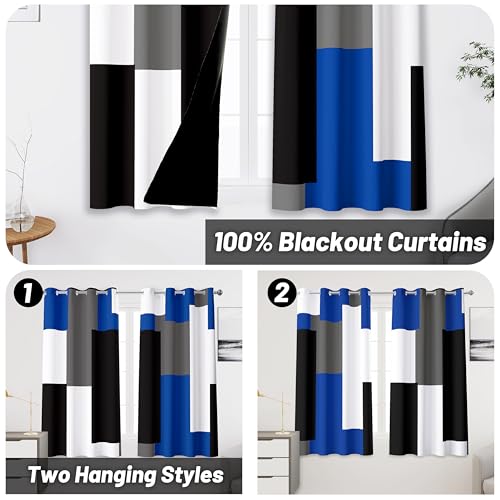 Tyrot Blue Gray Black Blackout Curtains for Bedroom Living Room 45 inch - color: Blue, size: 52"W x 45"L (Pack of 2)