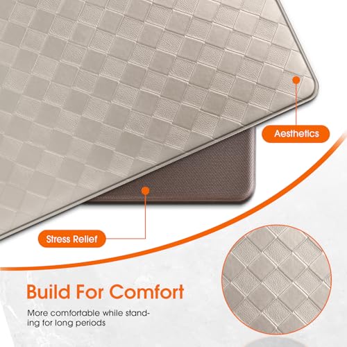 TranquilRelax 2-Piece Kitchen Mats, Cushioned Non-Slip Floor Mats, Taupe - color: Taupe, size: 2-Piece | 30"+47" | Standard