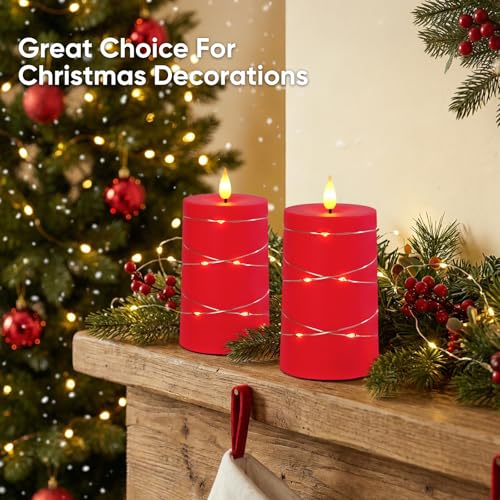 Raycare Red Battery Operated Flameless LED Pillar Candle with Remote Timer - color: 2pc-red