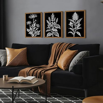 AVECCO 3 Pieces Black White Botanical Wall Art Canvas Framed 12x16 Inch - color: Dark, size: 16"L x 12"W