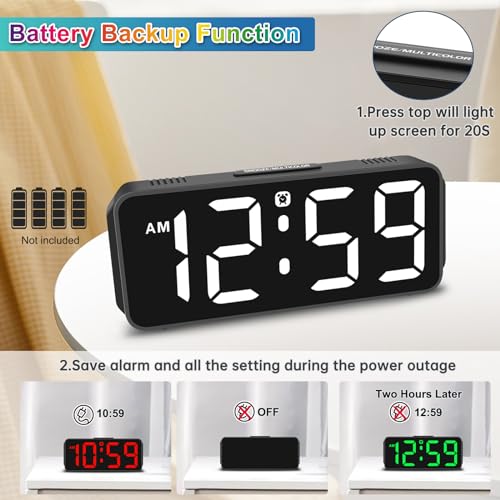 Peakeep Small Cute Digital Alarm Clock Plug-in for Kids Bedrooms Bedside - color: Black With Colorful (Plug-in, Ultra-compact)