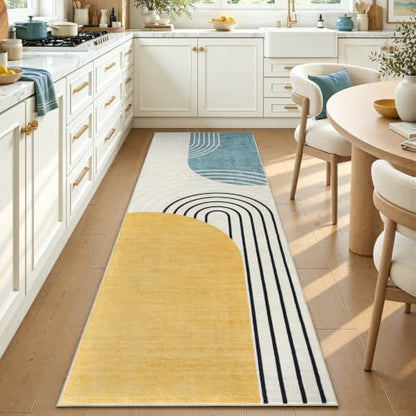 DCX 2x6 Area Rug Living Room: Modern Washable Indoor Carpet Blue & Yellow - color: Yellow & Blue, size: 2' x 6' (Rectangular)