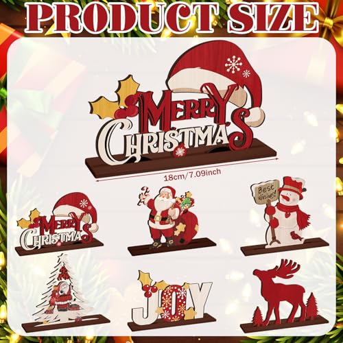 CroBlissful 6 Pcs Christmas Table Decor, Rustic Wooden Xmas Tabletop Signs - style: Christmas