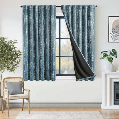 jinchan Boho Blackout Curtains 63 Inch Length Moon Phase Printed Drapes - color: Luna | Blue, size: 52"W x 63"L (Pack of 2)