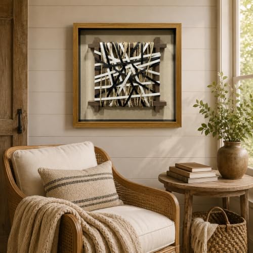 BrightA Wabi-Sabi Hand-Woven Jute Rope Framed Rustic Wall Art - color: Black + White + Natural Beige + Natural wood tone, size: 23.6"x23.6"