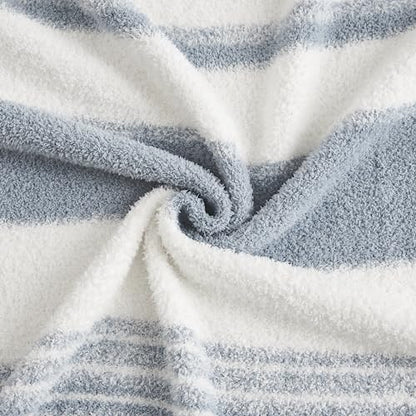 WRENSONGE Soft Throw Blanket for Couch-Cozy Reversible Knitted Blankets - color: Blue Striped, size: Throw-XL(50"x 70")