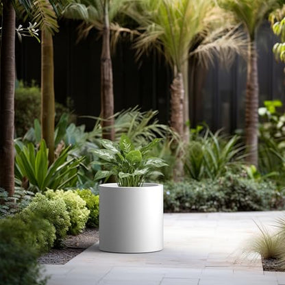 Kante Large Round Cylinder White Concrete Planter 15.8" Tall, Outdoor - color: Pure White, size: 15.7" Dia