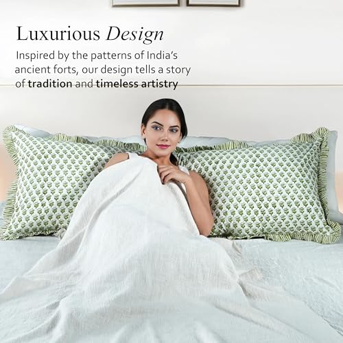 CPC Emerald Green Block Print Ruffle Sham Pillow Cover 20x54 Inch Pack of 1 - color: Emerald Green, size: 54" x 20" (Pack of 1)