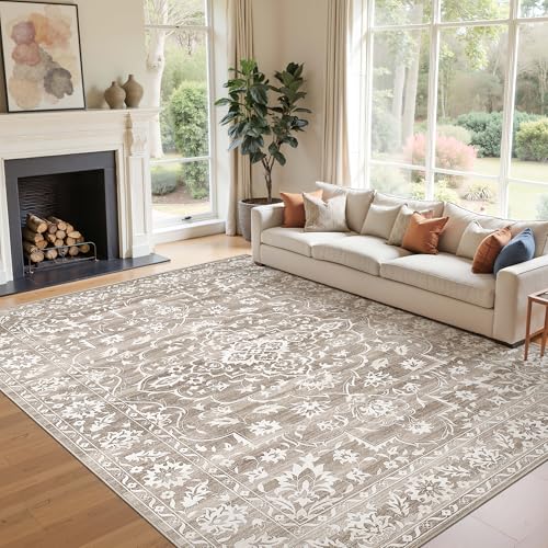 Soalmost 9x12 Area Rugs for Living Room, Washable Neutral Rug Light Brown - color: Light Brown, size: 9' x 12' (Rectangular)