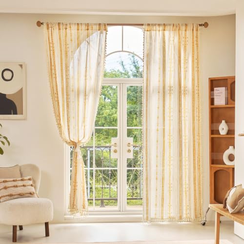 Yellow Boho Curtains for Living Room with Tassel 63 Inch 2 Panels - color: T-yellow, size: 52"W x 63"L (Pack of 2)