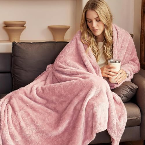Exclusivo Mezcla Fuzzy Large Fleece Throw Blanket for Couch, Dusty Pink - color: Dusty Pink, size: 50x70 IN