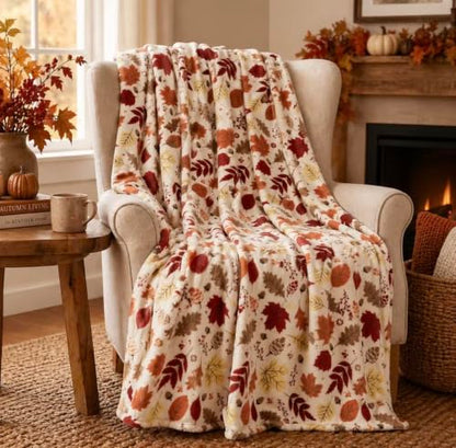 Fall Leaves Soft Fleece Throw Blanket, Red Yellow Brown Beige Colors, 50x70 - color: Colorful Leaves