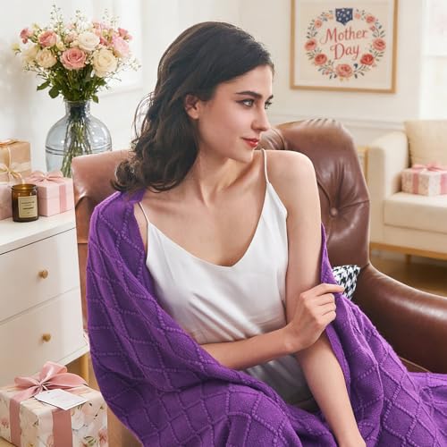 inhand Purple Knitted Throw Blanket for Couch and Bed, 60"x80" - color: Purple, size: 60"x80"