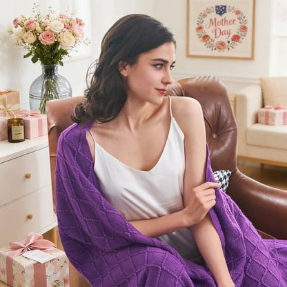 inhand Purple Knitted Throw Blanket for Couch and Bed, 60"x80" - color: Purple, size: 60"x80"