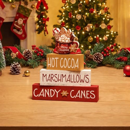 Smile 4 Wooden Decor Christmas Signs, Hot Cocoa Marshmallow Candy Canes - style: Hot Cocoa