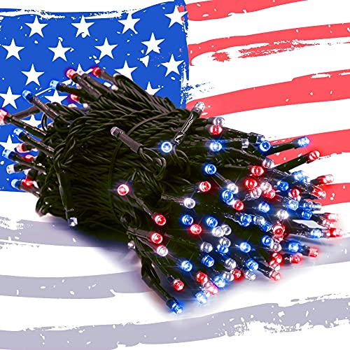HOME LIGHTING 200 LED 66FT Fairy String Lights, July 4th Patriotic Light with 8 Lighting Modes, Mini Lights Plug in for Indoor Outdoor Independence Day Tree Holiday Party Decor, Red Blue & White - color: Red & Blue & White