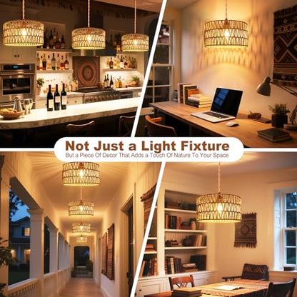 Maliralt Hanging Lamps Rattan Pendant Light Hanging Lights 16.4ft Plug in Cord Pendant Light Fixture Plug Into Wall Outlet Pendant Lighting with On Off Switch for Bedroom Living (Cylindrical Shade) - size: 12.6 Inch - Cylindrical Shade