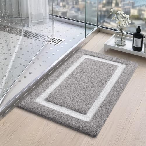 LUMI Bathroom Rug, Non Slip Absorbent Bath Mat, Light Grey, 20"x32" - color: Light Grey, size: 20"x32"
