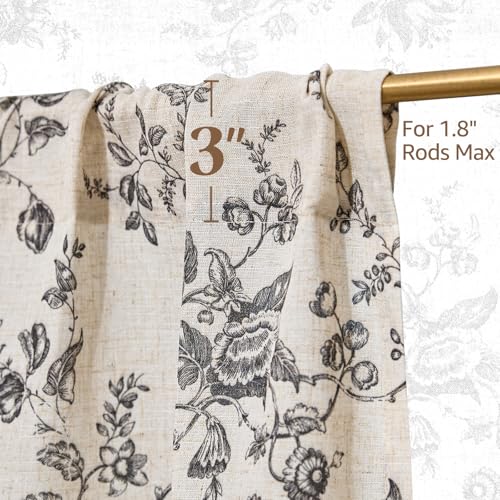 jinchan Floral Linen Kitchen Tier Curtains, 24 Inch, 2 Panels, Black - color: Amlie Black, size: 26"W x 24"L (Pack of 2)