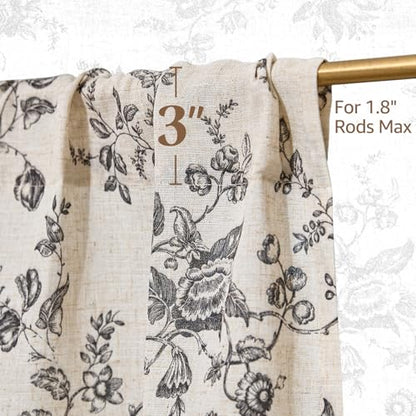 jinchan Floral Linen Kitchen Tier Curtains, 24 Inch, 2 Panels, Black - color: Amlie Black, size: 26"W x 24"L (Pack of 2)