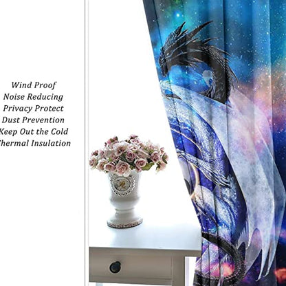 Cool Japanese Dragon Blackout Curtains for Bedroom,Fantasy Galaxy Cloud Black White Dragon Yin Yang Room Darkening Window Curtains with Grommets - 2 Panels 45L x 21W - color: Cool Japanese Dragon, size: 42"W x 45"L (Pack of 1)