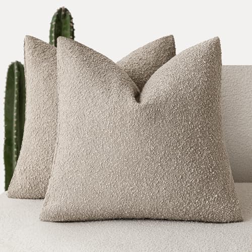 Foindtower Decorative Textured Boucle Throw Pillow Covers 16x16 Light Khaki - color: Light Tan, size: 16" x 16" (Pack of 2)