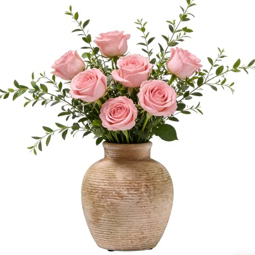 6-Inch Ceramic Flower Vase Home Decor Farmhouse Table Brown Vases