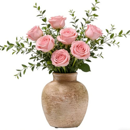 6-Inch Ceramic Flower Vase Home Decor Farmhouse Table Brown Vases