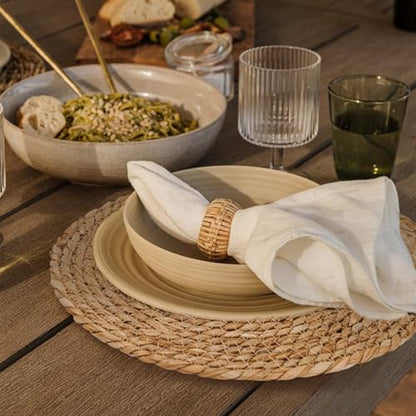 Round Woven Placemats Set of 8, 13.7 Inch Boho Farmhouse Rattan Placemats Rustic Braided Wicker Table Place Mats Chargers for Dinner Plates - size: 13.7 Inch Set of 8