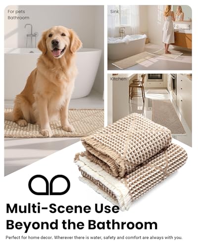 Furicher Waffle Bath Mat Set, Non Slip Bathroom Rugs 2 Piece, Brown & White - color: Brown & White