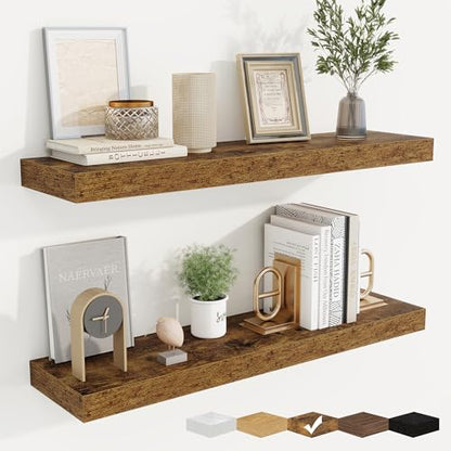 Floating Shelves for Wall, Wall Mounted Wood Shelves, Brown, Set of 2, 30in - color: Rustic Brown, size: 30"W x 6.5"D , 2 Pack