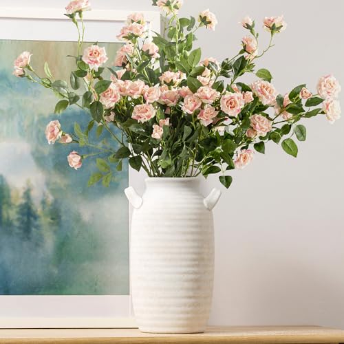 Large Flower Vase Home Decor - Tall Ceramic Farmhouse Table Vases with Handle Living Room Decoration Decorative Rustic Pottery for Floor Kitchen Shelf Coffee Dining Desk Fireplace (12" Rustic) - color: 12" Rustic