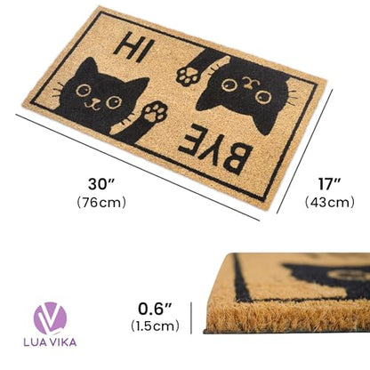 Funny Coir Door Mats Outside and Inside, Hi Bye Cat, 17 x 30 in - color: Hi Bye Cat