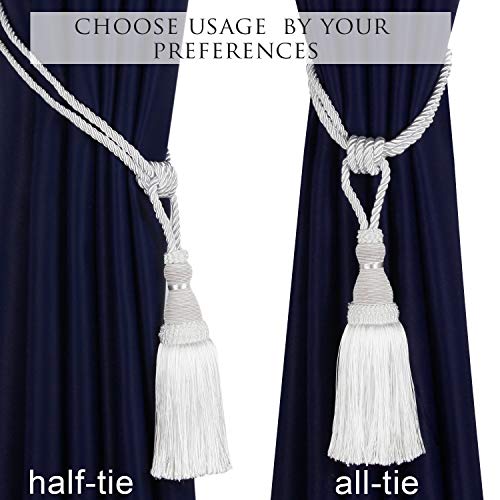 BEL AVENIR 2 Pack Curtain Tiebacks Tassel Drapery Tie-Backs Rope Holdbacks - color: White, size: 2 Pack