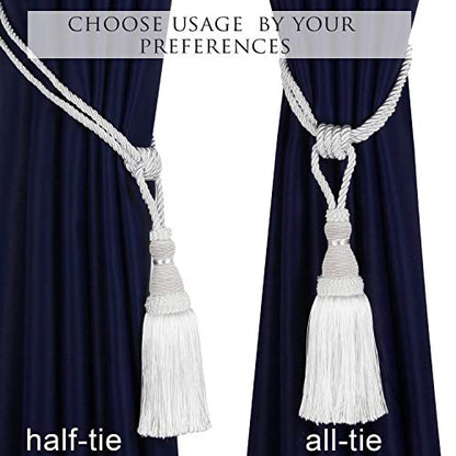 BEL AVENIR 2 Pack Curtain Tiebacks Tassel Drapery Tie-Backs Rope Holdbacks - color: White, size: 2 Pack
