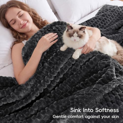 PHF Soft Cozy Fleece Blanket Queen, 340GSM Lightweight Warmth, Dark Grey - color: Dark Grey, size: Queen(90"x90")