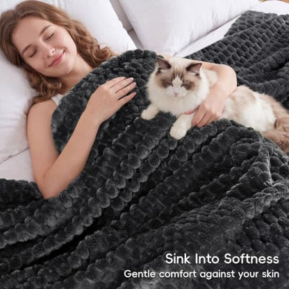 PHF Soft Cozy Fleece Blanket Queen, 340GSM Lightweight Warmth, Dark Grey - color: Dark Grey, size: Queen(90"x90")