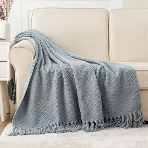 BATTILO HOME Blue Grey Throw Blanket for Couch, Knit Throw Blanket, 50"x60" - color: Bluish Grey, size: 50"x60"