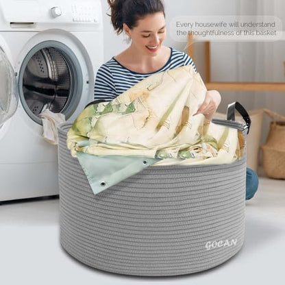 Cotton Rope Woven Laundry Basket 22"X 22"X 14" with handles(Gery) XXXL - color: Pure grey