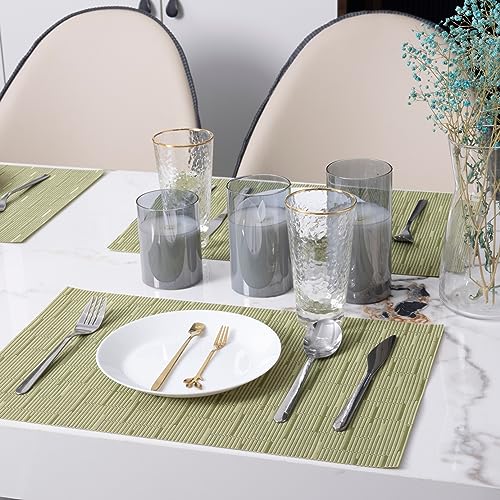 Winknowl Placemats Set of 4, Heat Resistant Stain Resistant Woven Vinyl Insulation Place mats, Durable Washable Elegant Table Mats for Kitchen Dining Table Decor (Bamboo Green) - color: Bamboo Green, size: Set of 4