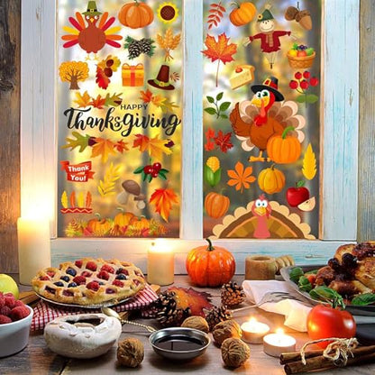 Thanksgiving Decorations, 158Pcs Thanksgiving Window Clings Stickers