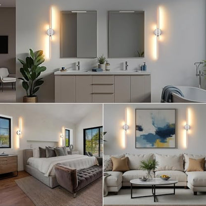 Wireless Battery Operated Wall Sconces with Remote, USB Rechargeable Led Wall Lights, 3000K-6000K Wireless wall sconces for Bedroom, Hallway, Living Room, Chrome 31.4" Wall Light Set of Two - color: Chrome, size: 31.4" 2-Pack