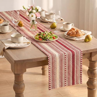 Artoid Mode Xmas Red Farmhouse Stripe Braided Table Runner 12x72 Inch - color: Christmas Red, size: 12" x 72", Table Runner