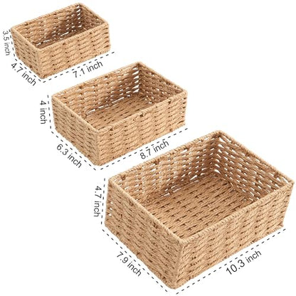Small Wicker Basket for Organizing, Woven Storage Basket Sets of 3 - color: Neutral