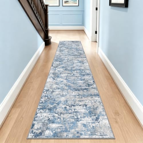Modern Hallway Runner Rug 2x8,Textured Non Slip Carpet Runner,Ocean Blue - color: Abstract- Ocean Blue, size: 2' x 8' (Runner)