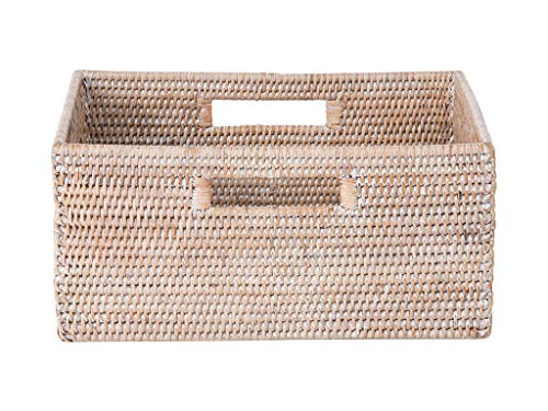 KOUBOO La Jolla Rattan Shelf Handles, Medium, White-Wash Storage Basket