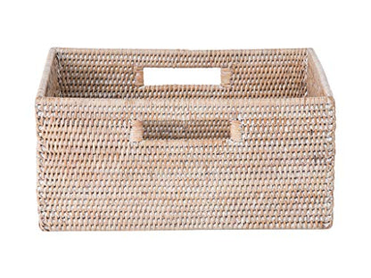 KOUBOO La Jolla Rattan Shelf Handles, Medium, White-Wash Storage Basket