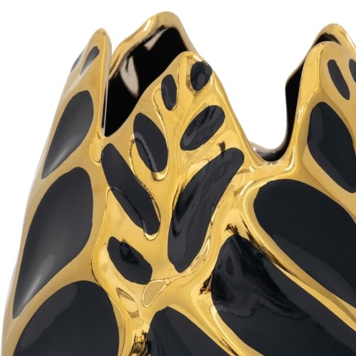 Contemporary Ceramic Flower Pot Vase for Bathroom, 8", Black & Gold