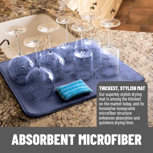Bellemain Dish Drying Mat, Drying Matt Kitchen Counter, 16" x18" -Navy - color: Navy, size: 16" x 18"
