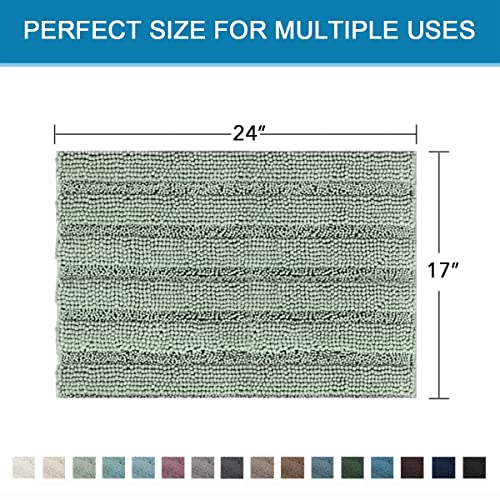 H.VERSAILTEX Bath Mats for Bathroom Non Slip Thick Chenille Striped Bath Rug Absorbent Fluffy Soft Shaggy Rugs Washable Dry Fast Plush Mats for Indoor, Bath Room, Tub - 17" x 24", Sage - color: Sage, size: 17" x 24"